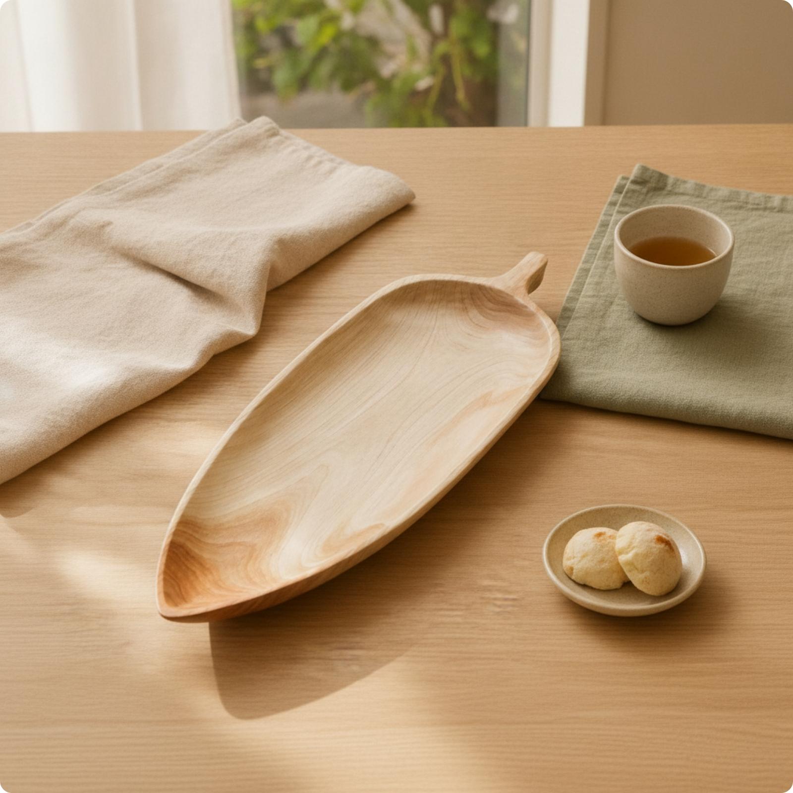 Food Platter Snacks - Elegant dienblad van beukenhout met bladmotief,