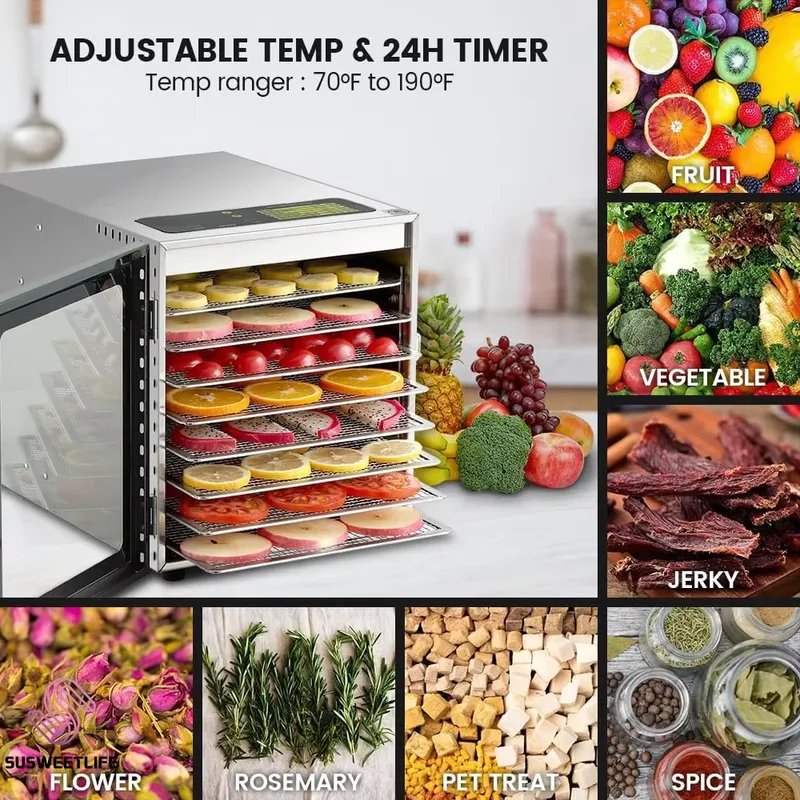 Healthy Snacks Food - Grote capaciteit 8-bakjes voedseldroger 500W. Bewaar